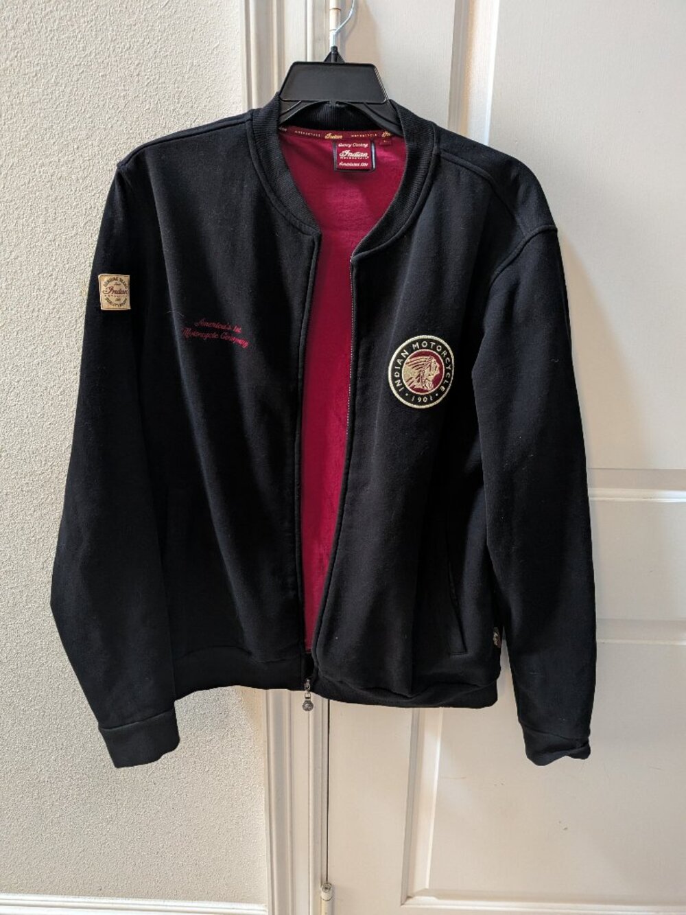 Indian Motorcycle Black Performance Fleece Zip Up Jacket Size Large Embroidered